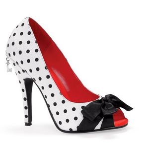 Penthouse Satin Peep Toe White w/ black polka dots